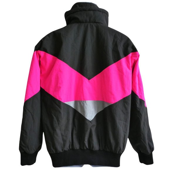 Fera Skiwear Mens Insulated Jacket Black Neon Pink Colorblock Chevron Snaps - Picture 3 of 11
